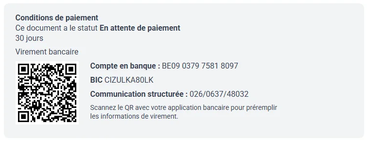 QR code de paiement sur les conditions de paiement d'une facture MaFacturation